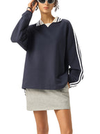 Contrast Striped Lapel Collar Sweatshirt